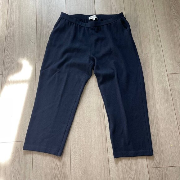 St. John Flat Front Knit Dress Pants Women's Size 14 Short Navy Blue - Picture 2 of 10